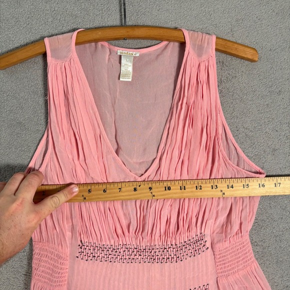 Sundance Maxi Dress Size L Pink Sheer Smocked Empire Waist Overlay Flowy Boho - Picture 12 of 14